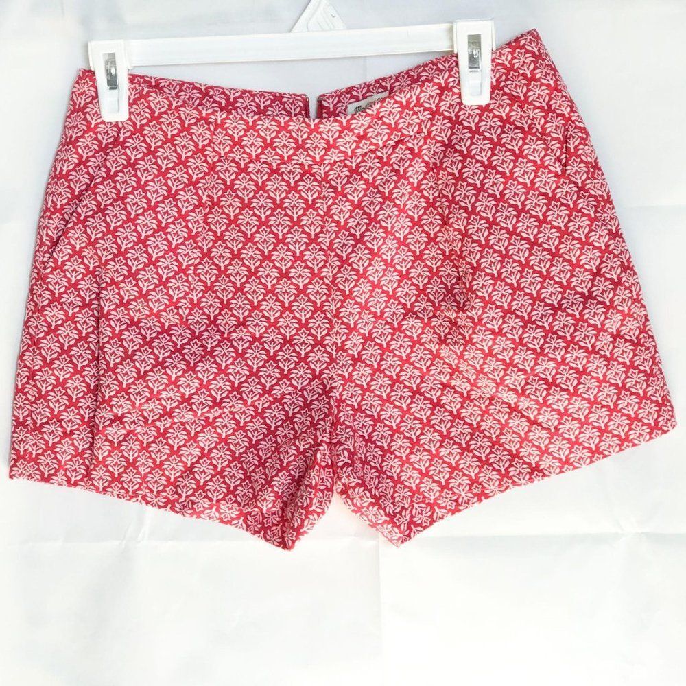 Madewell Red Floral Tulip Print Nautical Deck Shorts Cotton Linen Pockets Size S